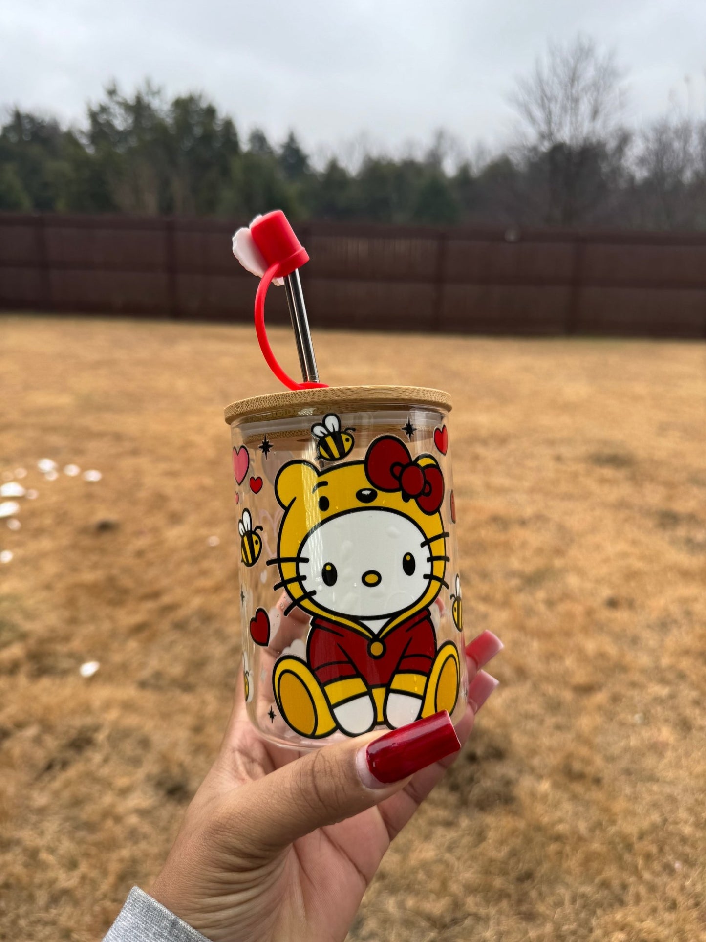 Pooh Loves Kitty 16oz Libby Glass Can Cup