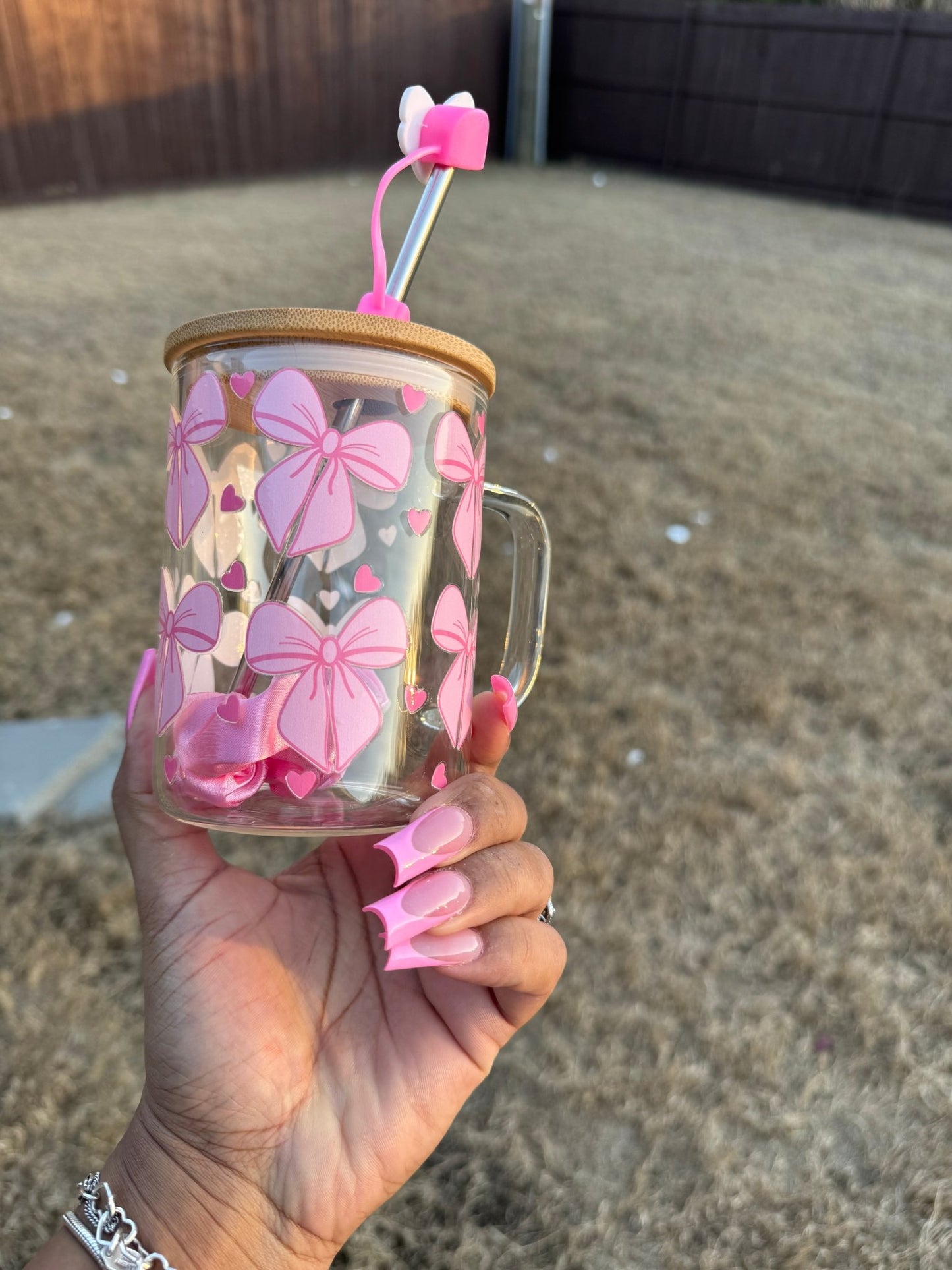 Pink Bow Dreamz Glass can Mug