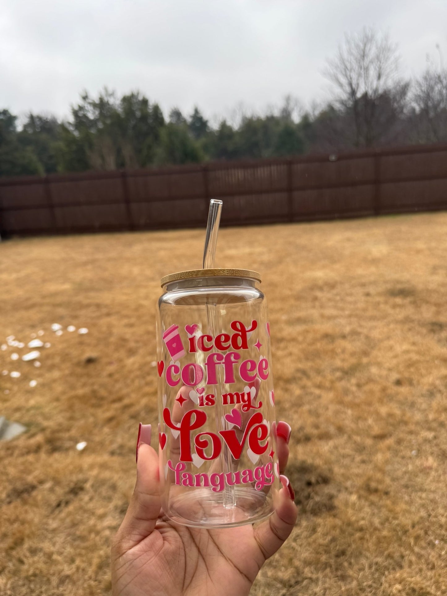 Iced Coffee Love 16oz Glass can Cup