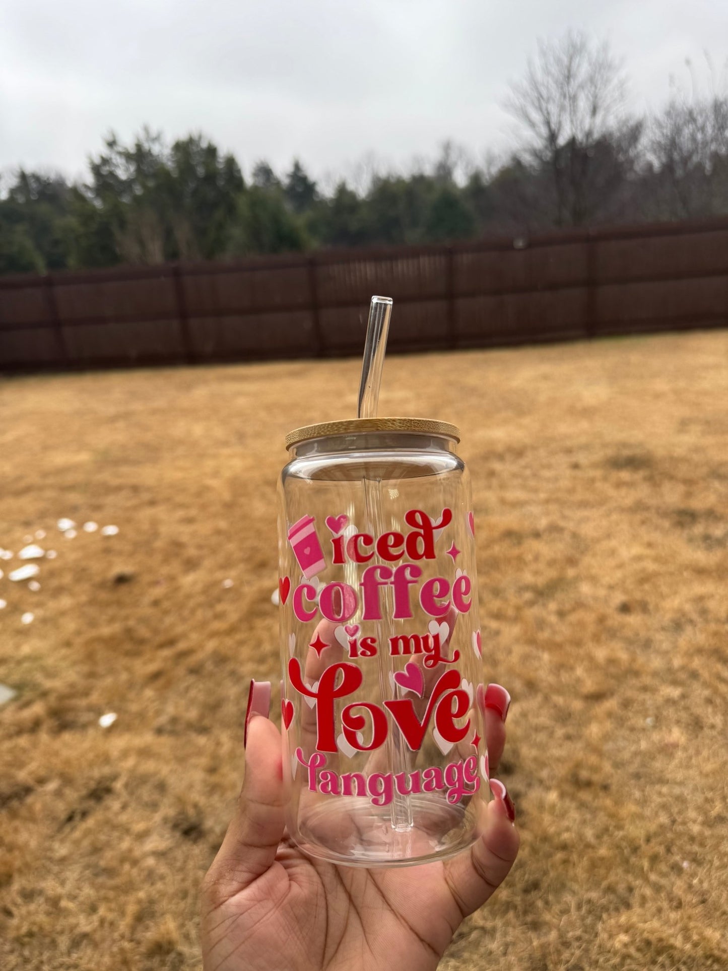 Iced Coffee Love 16oz Glass can Cup