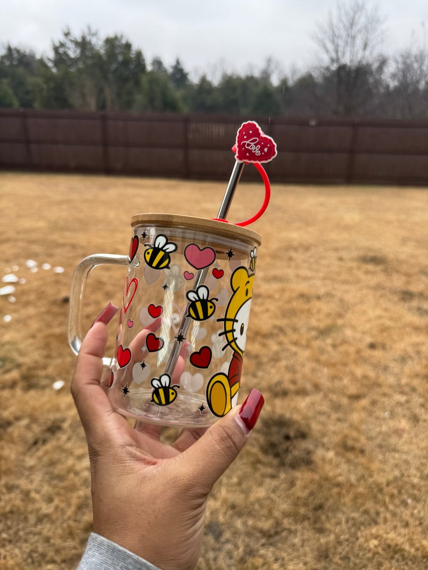 Pooh Loves Kitty 16oz Libby Glass Can Cup