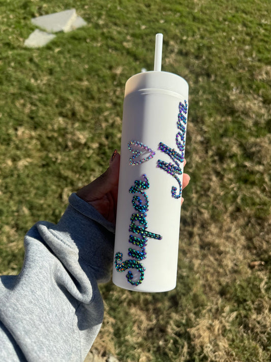 Super Mom Custom Rhinestone Skinny Tumbler Cup