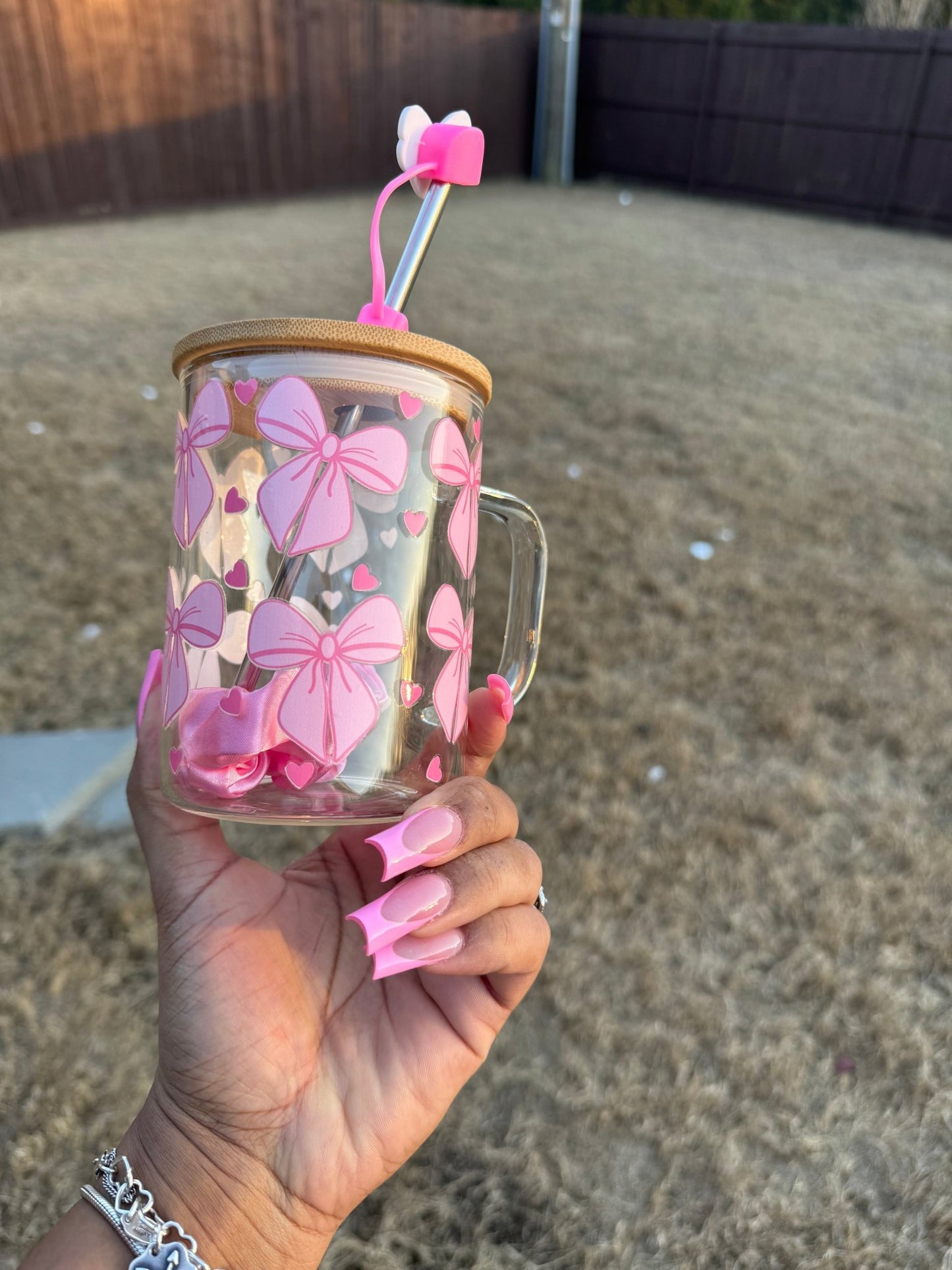 Pink Bow Dreamz Glass can Mug