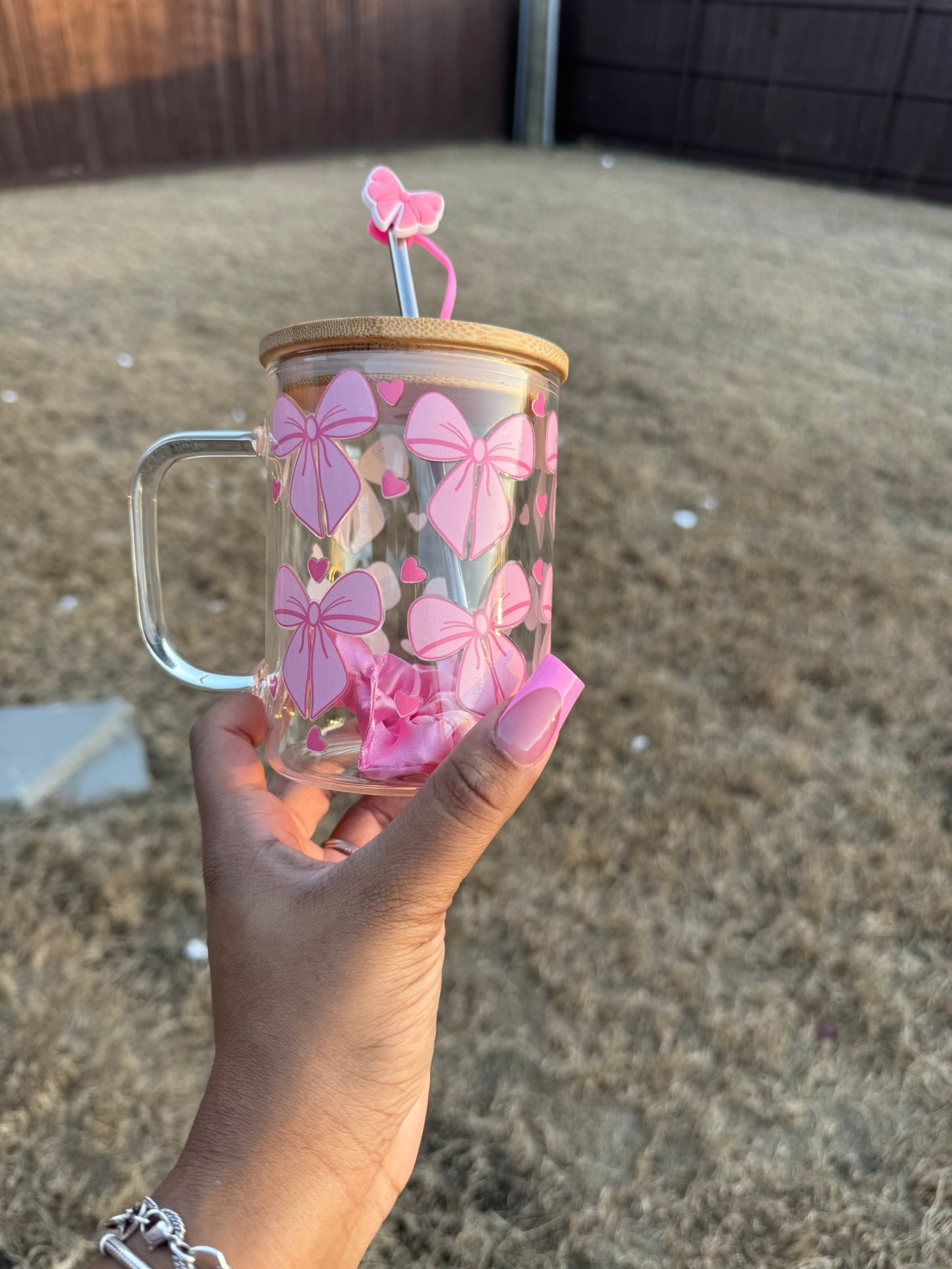 Pink Bow Dreamz Glass can Mug