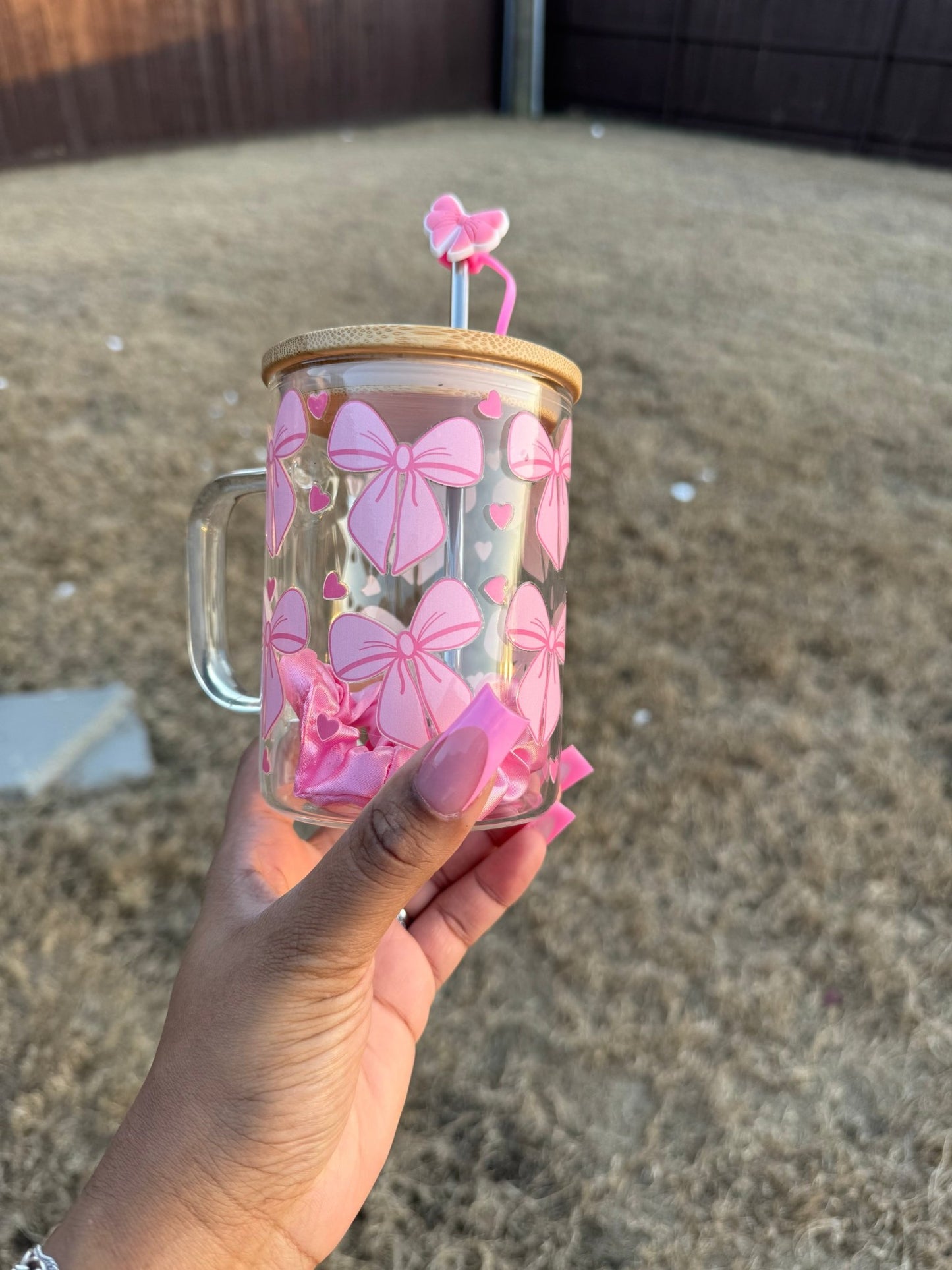 Pink Bow Dreamz Glass can Mug