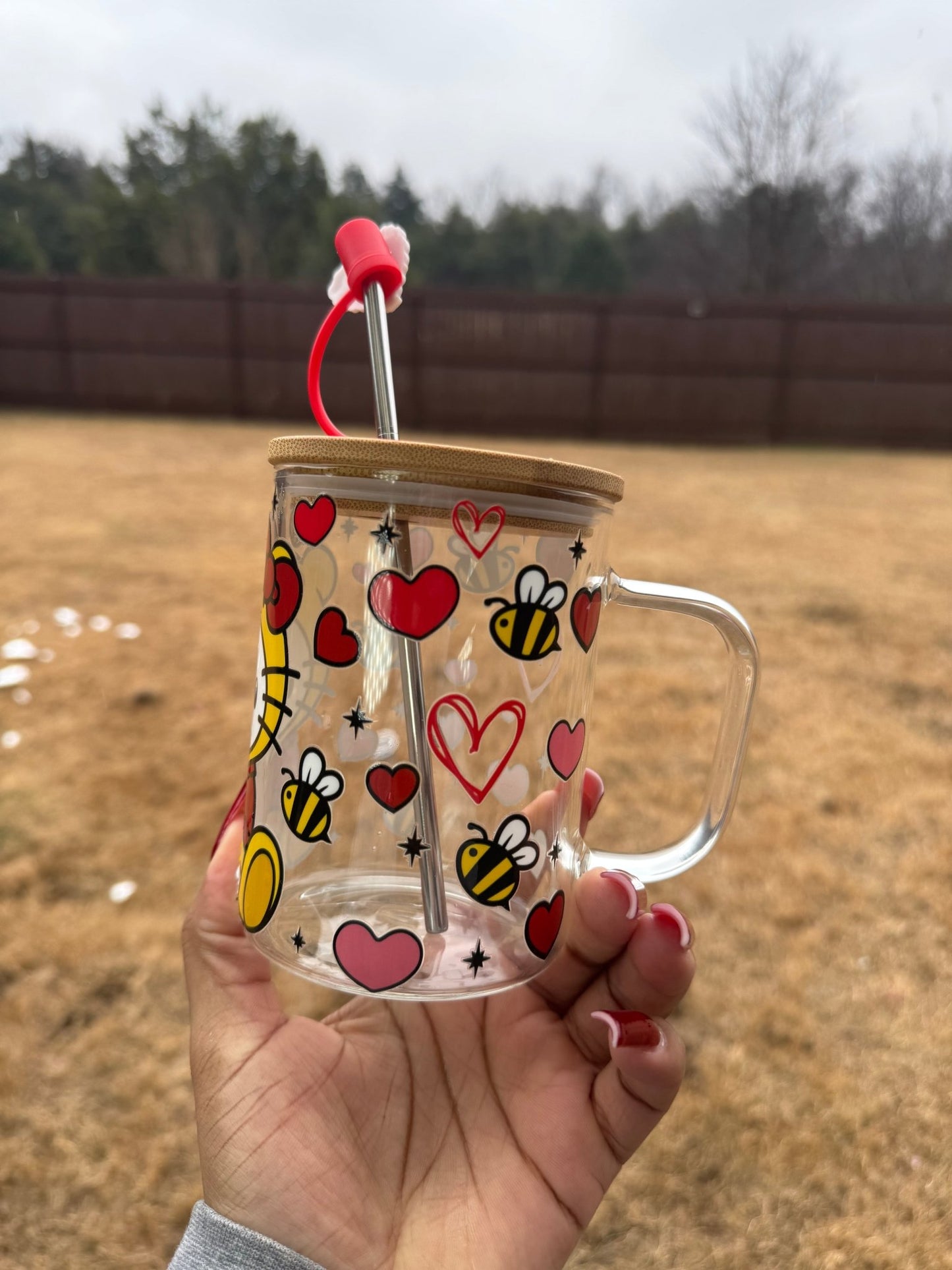 Pooh Loves Kitty 16oz Libby Glass Can Cup
