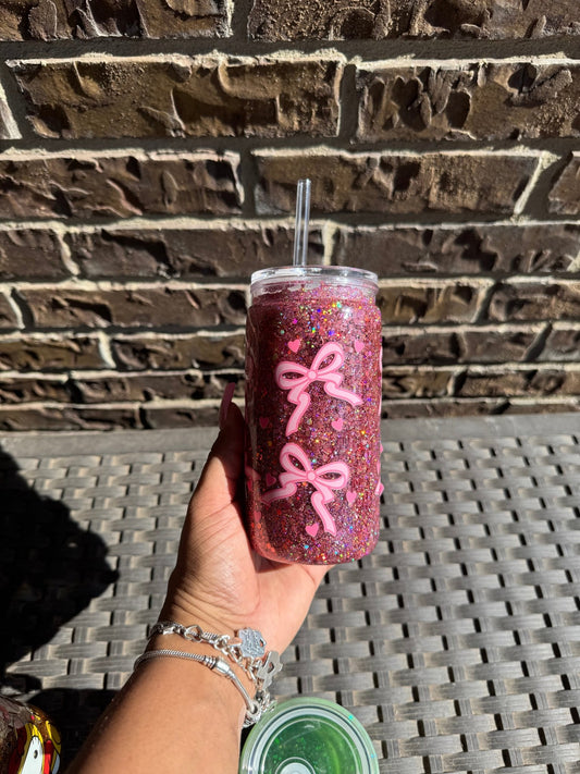 With Love Pink Bow 16oz Snowglobe Tumbler Cup