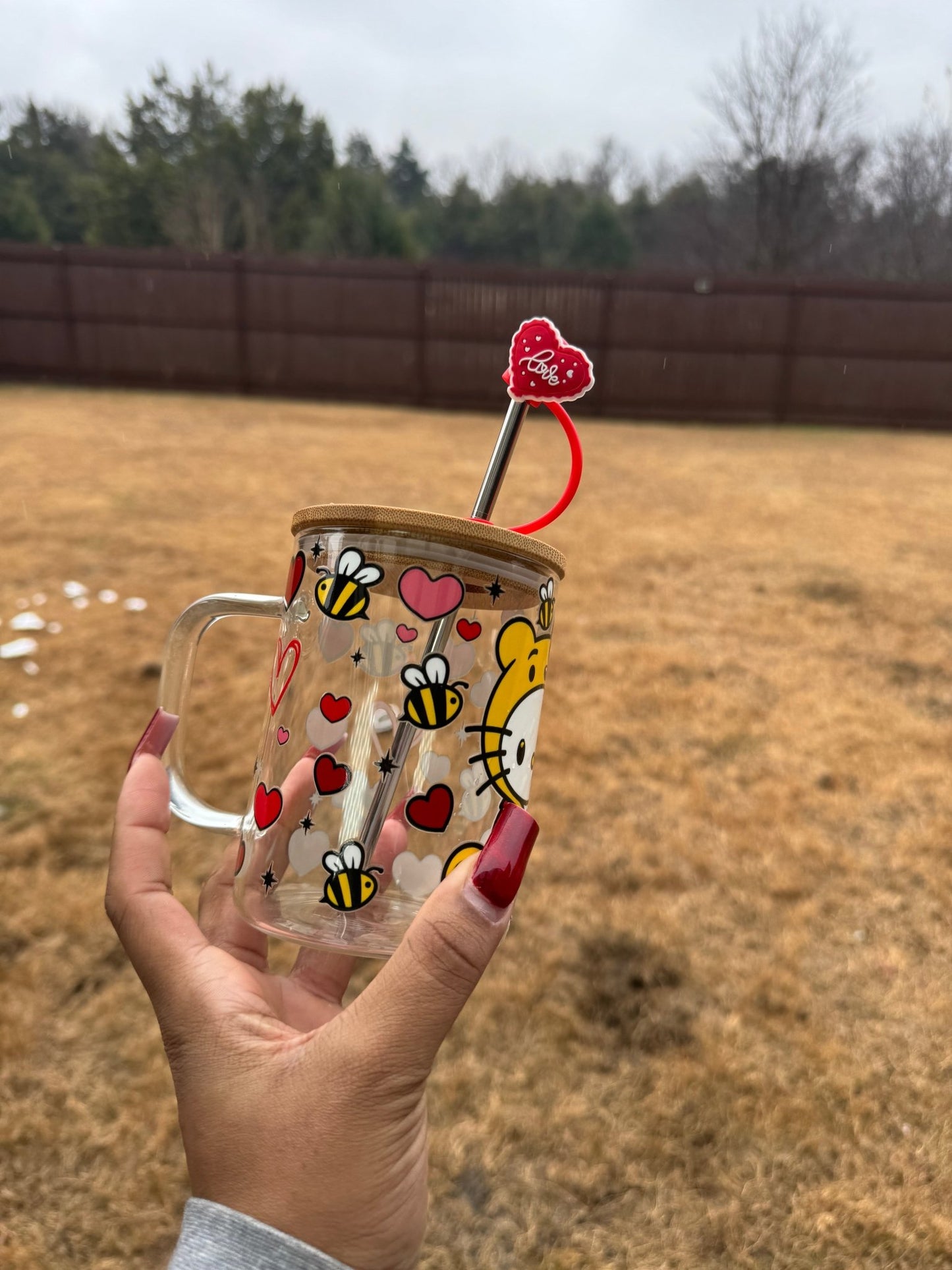 Pooh Loves Kitty 16oz Libby Glass Can Cup