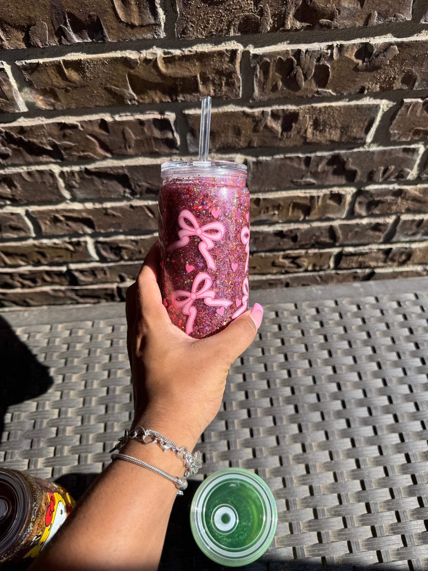 With Love Pink Bow 16oz Snowglobe Tumbler Cup