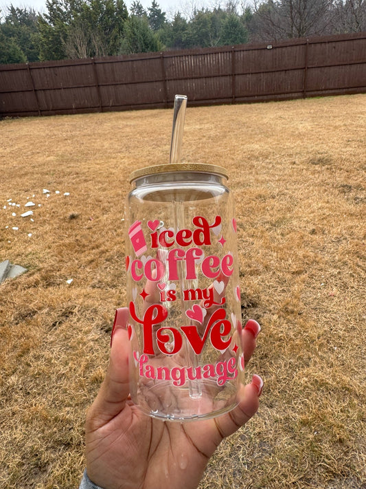 Iced Coffee Love 16oz Glass can Cup