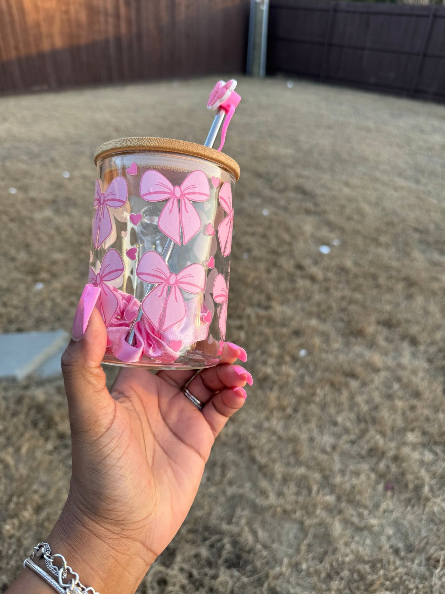 Pink Bow Dreamz Glass can Mug