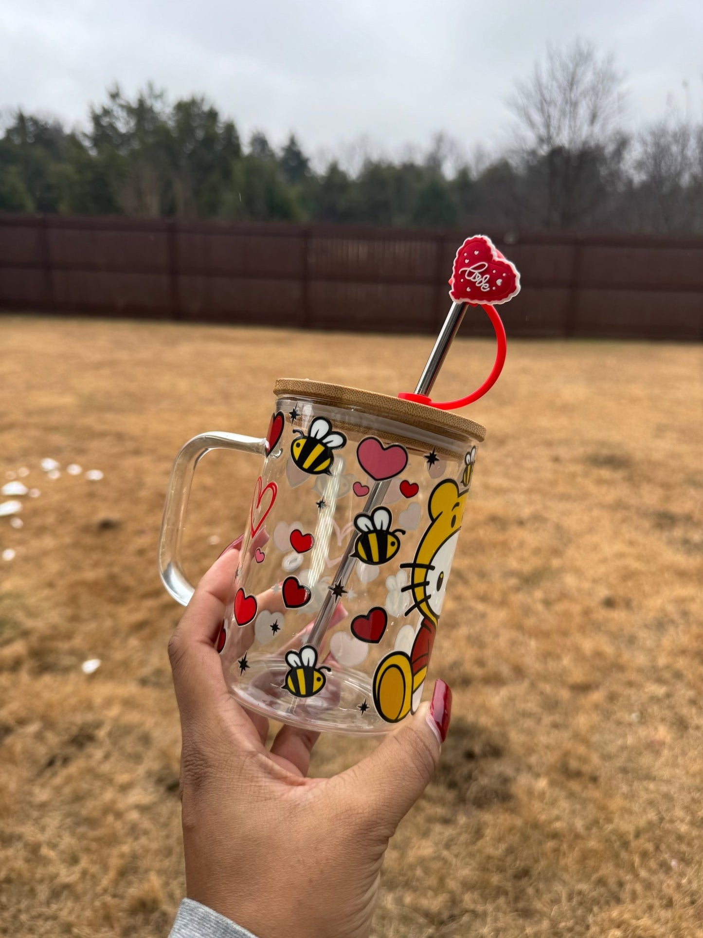 Pooh Loves Kitty 16oz Libby Glass Can Cup