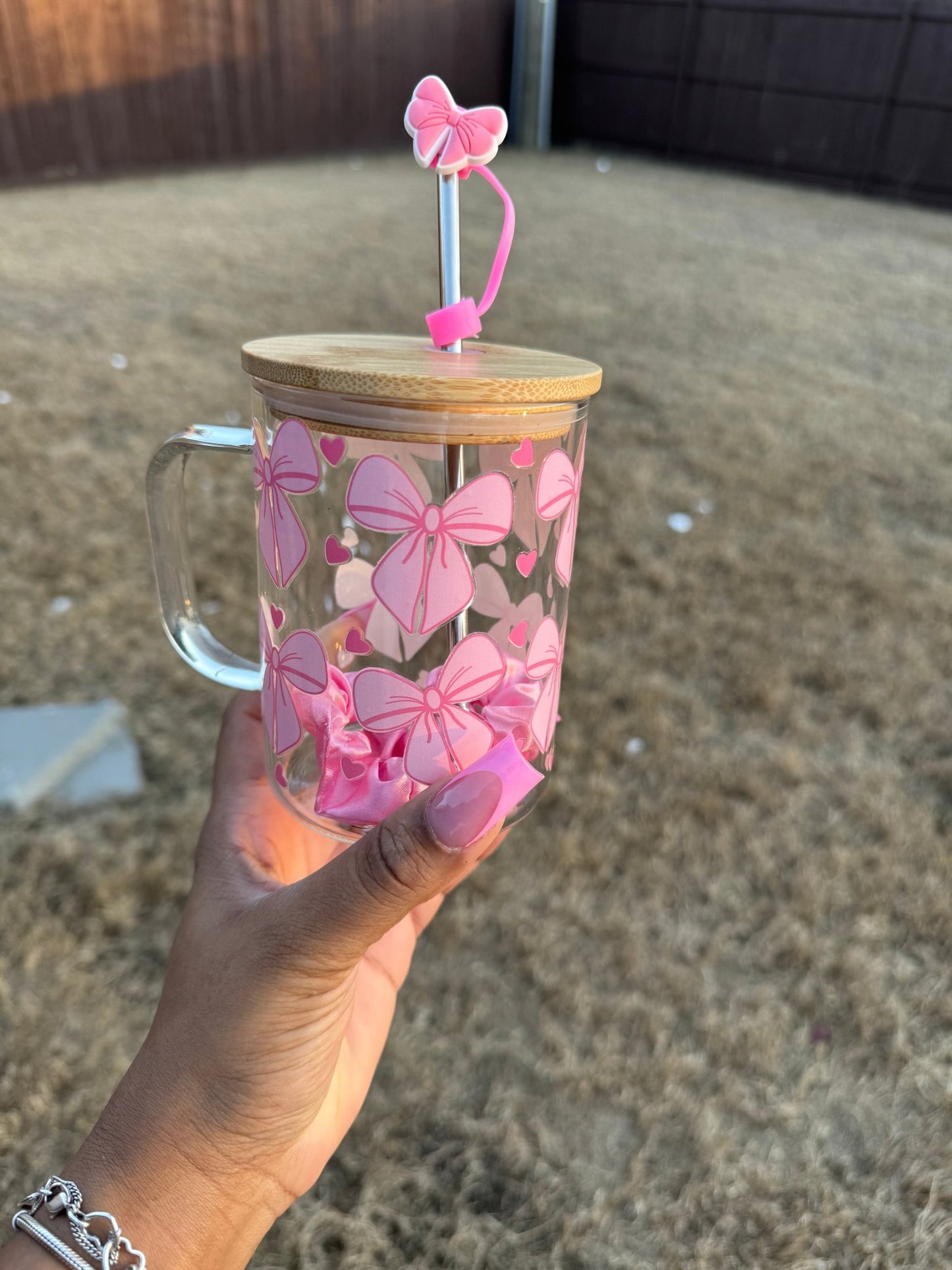 Pink Bow Dreamz Glass can Mug