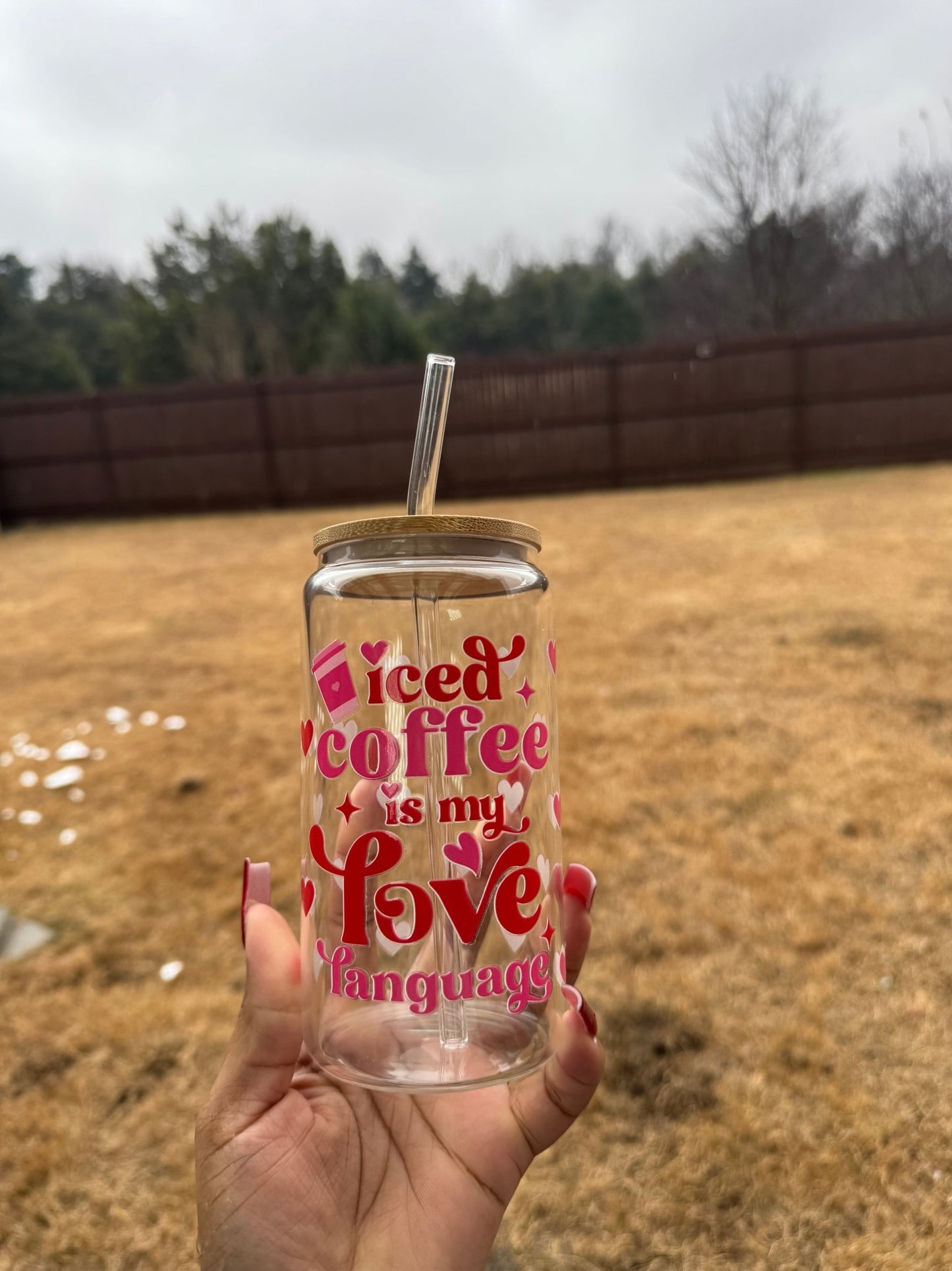 Iced Coffee Love 16oz Glass can Cup